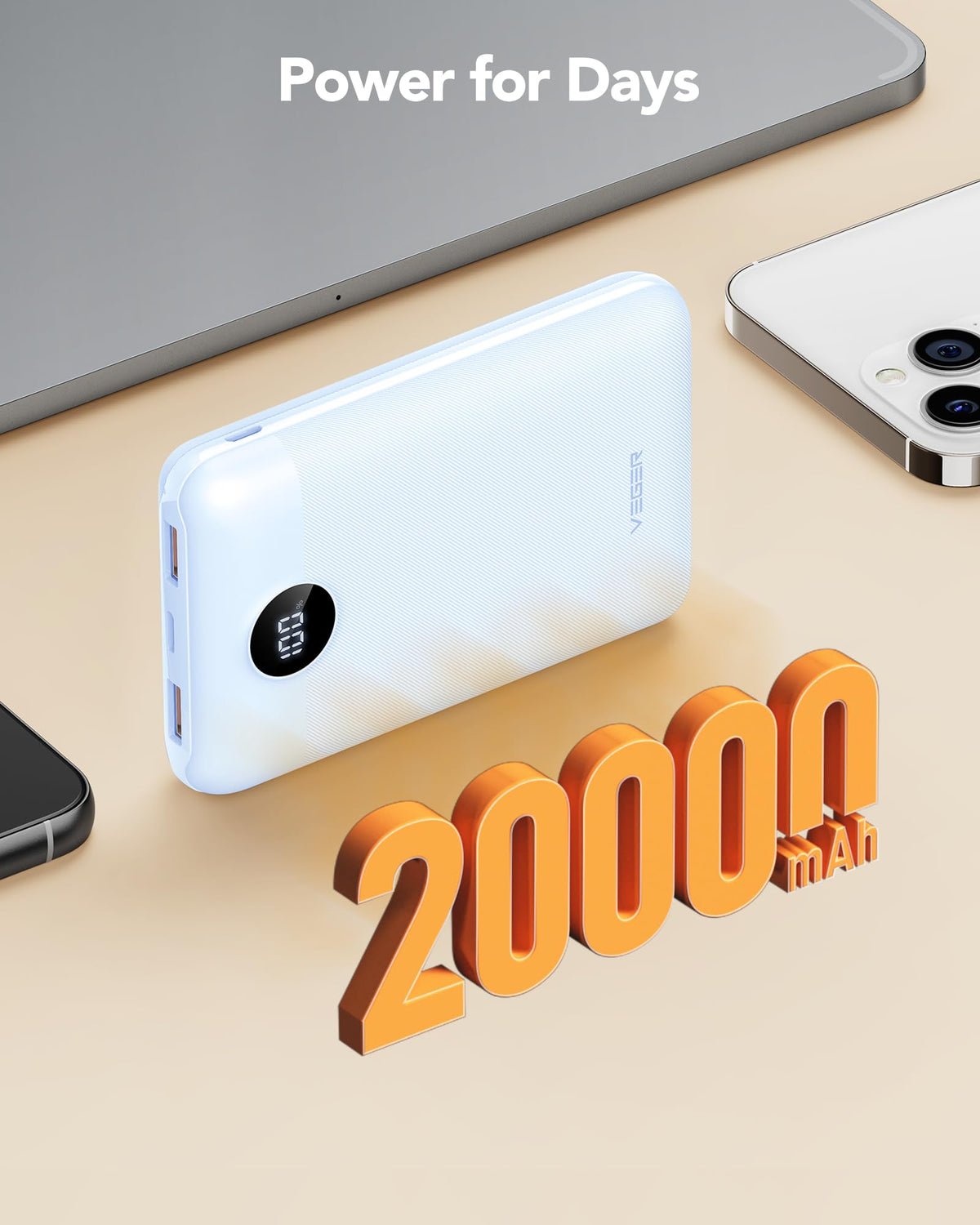 VEGER Power Bank 20000mAh, 22,5W Caricatore Ricarica Rapida PD3.0 QC4.0