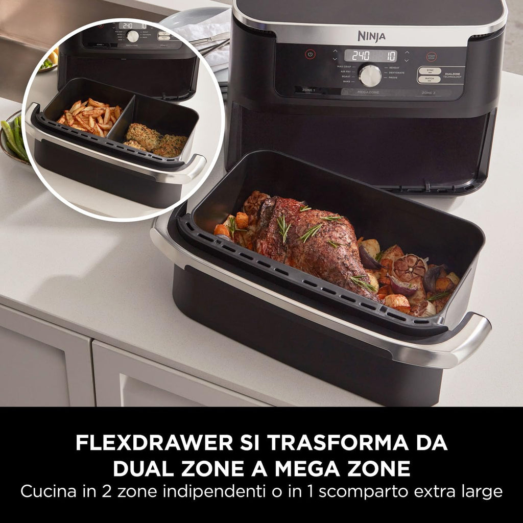 Ninja FlexDrawer, Friggitrice ad Aria XL, Doppia Zona, 10,4L, Nero/Rame