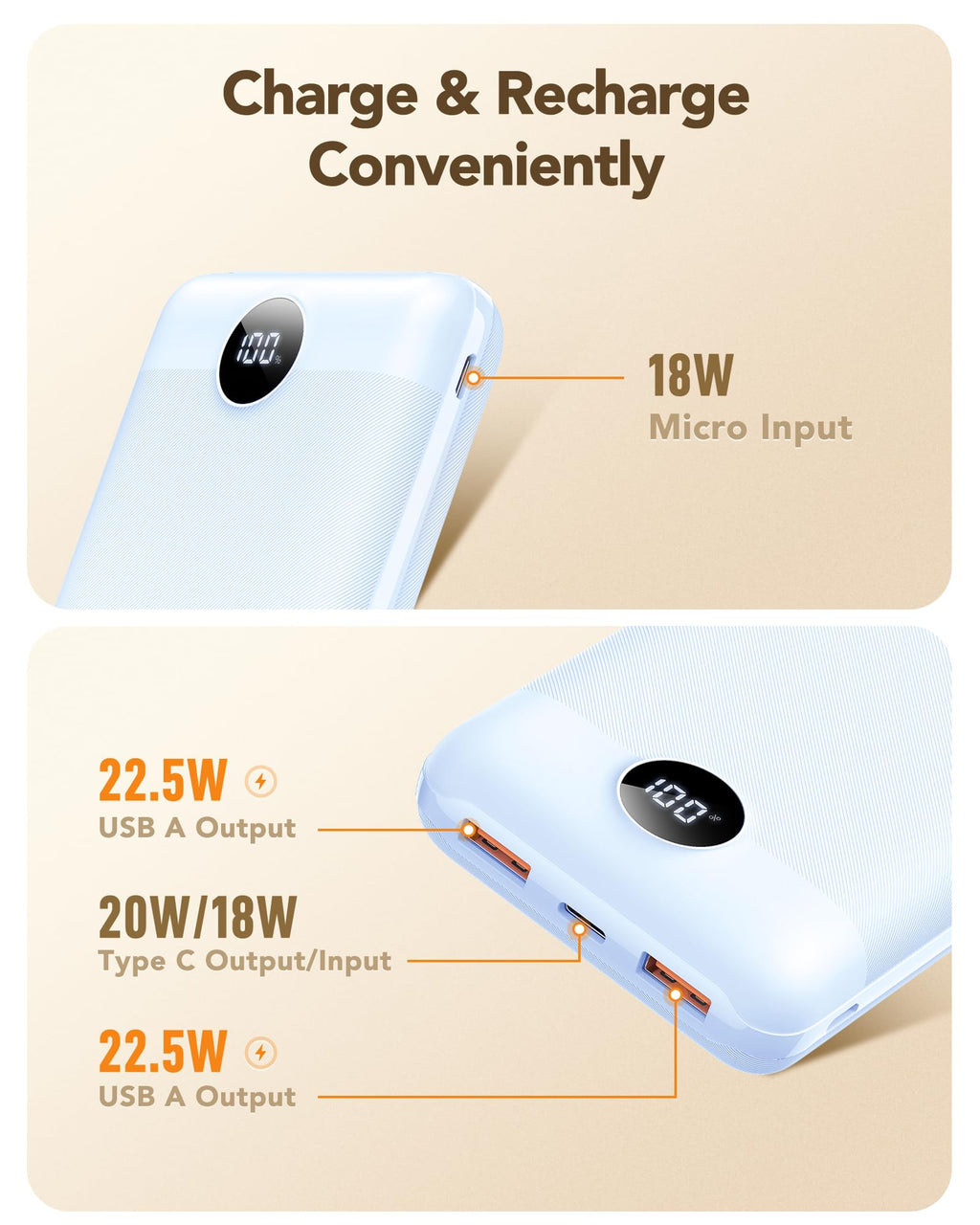 VEGER Power Bank 20000mAh, 22,5W Caricatore Ricarica Rapida PD3.0 QC4.0