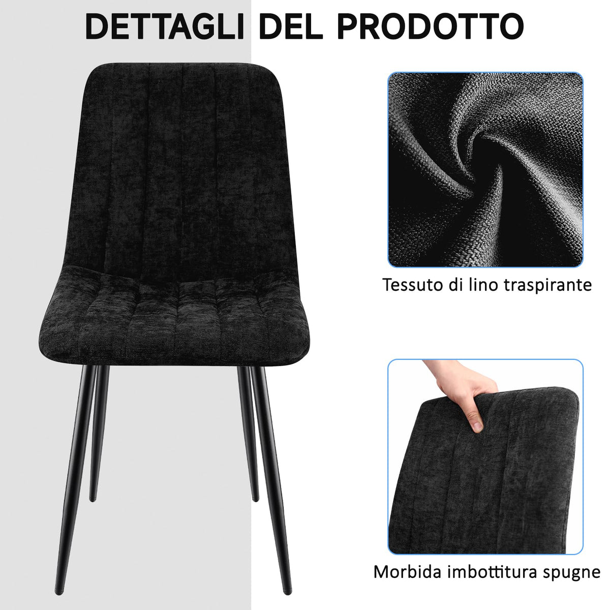 Set di 4 Sedie Da Pranzo,Tessuto di Lino Traspirante,Grigio