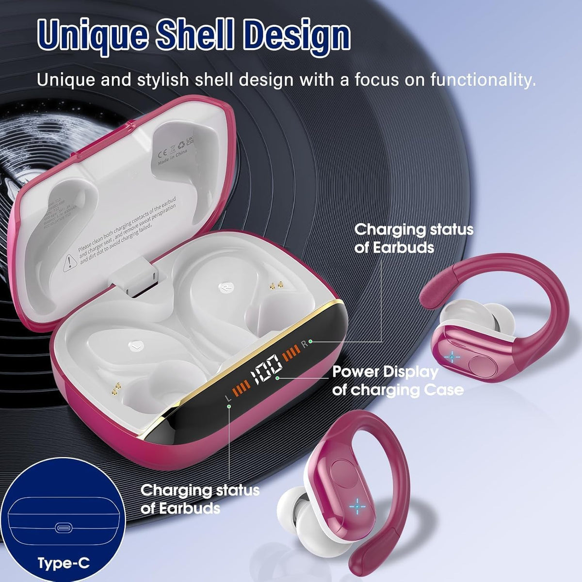 Qecnato Cuffie Bluetooth Senza Fili, Auricolari Bluetooth 5.4 con Stereo HiFi, 75 Ore, Auricolari con 4 ENC Mic, Display LED, IP7 impermeabili Cuffiette Wireless per Jogging, Lavoro, Nero