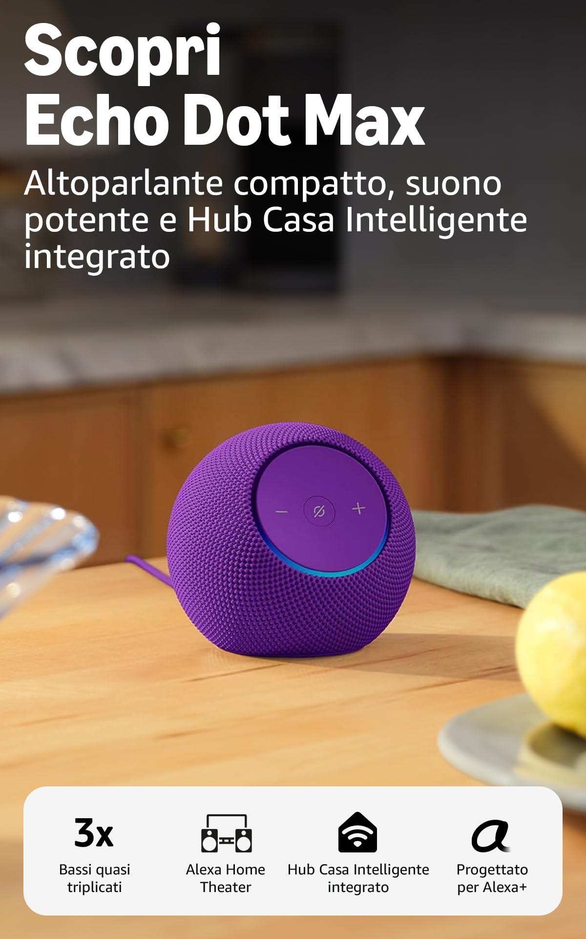 Amazon Echo Dot Max (ultimo modello) - Altoparlante Alexa con audio avvolgente, Hub Casa Intelligente integrato, Grafite, con Accesso Anticipato ad Alexa+