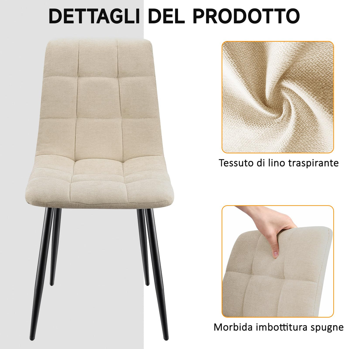 Set di 4 Sedie Da Pranzo,Tessuto di Lino Traspirante,Grigio