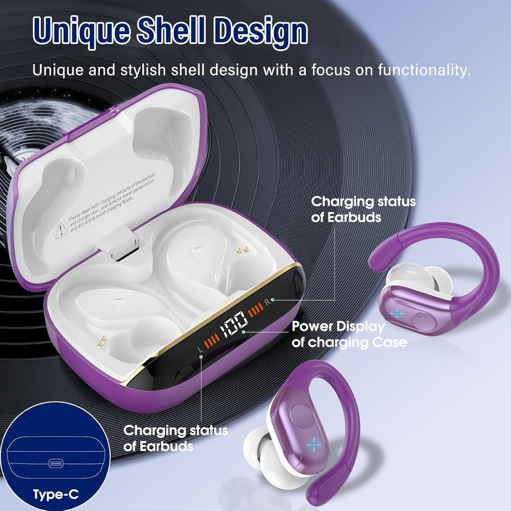 Qecnato Cuffie Bluetooth Senza Fili, Auricolari Bluetooth 5.4 con Stereo HiFi, 75 Ore, Auricolari con 4 ENC Mic, Display LED, IP7 impermeabili Cuffiette Wireless per Jogging, Lavoro, Nero