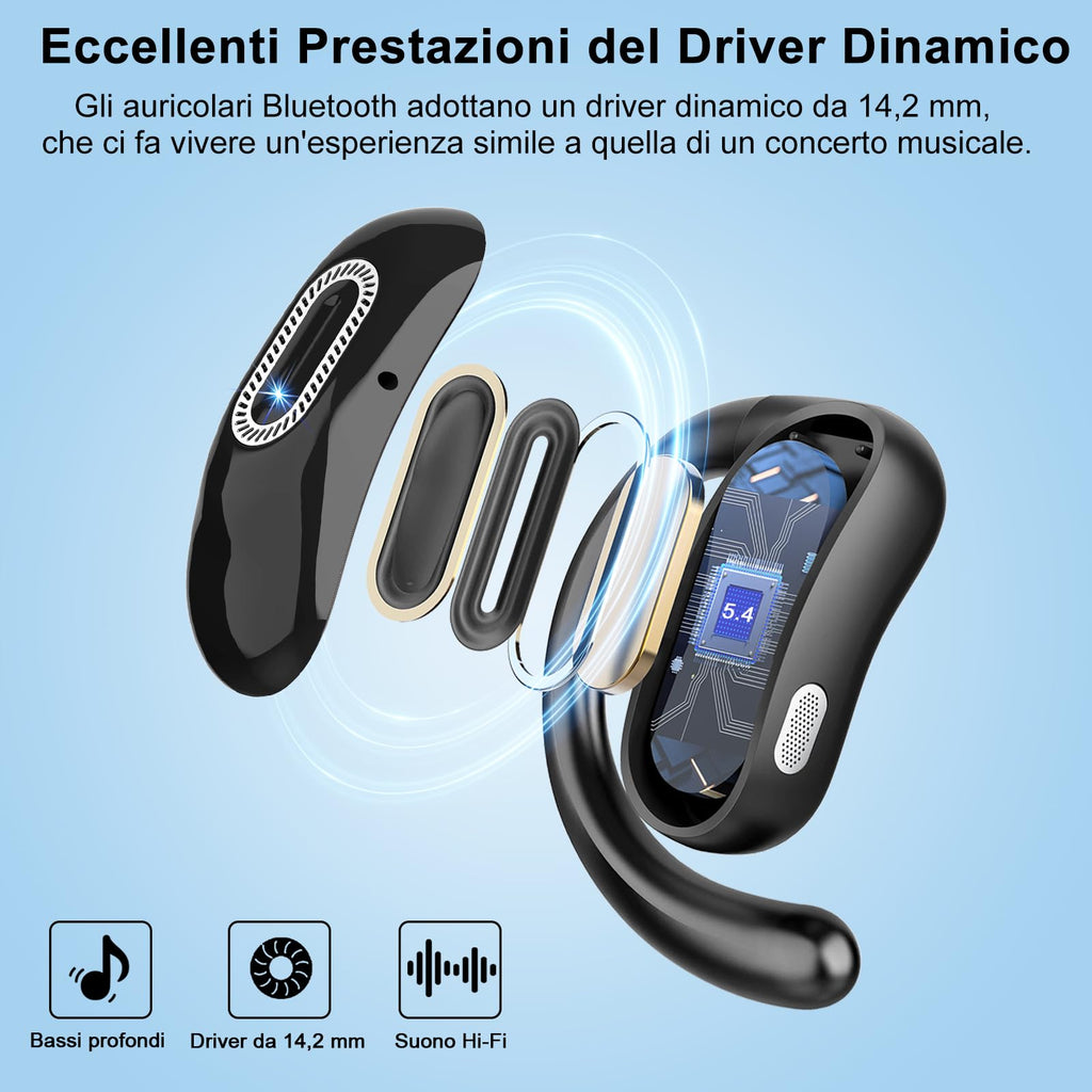 Qecnato Cuffie Bluetooth Senza Fili, Auricolari Bluetooth 5.4 con Stereo HiFi, 75 Ore, Auricolari con 4 ENC Mic, Display LED, IP7 impermeabili Cuffiette Wireless per Jogging, Lavoro, Nero