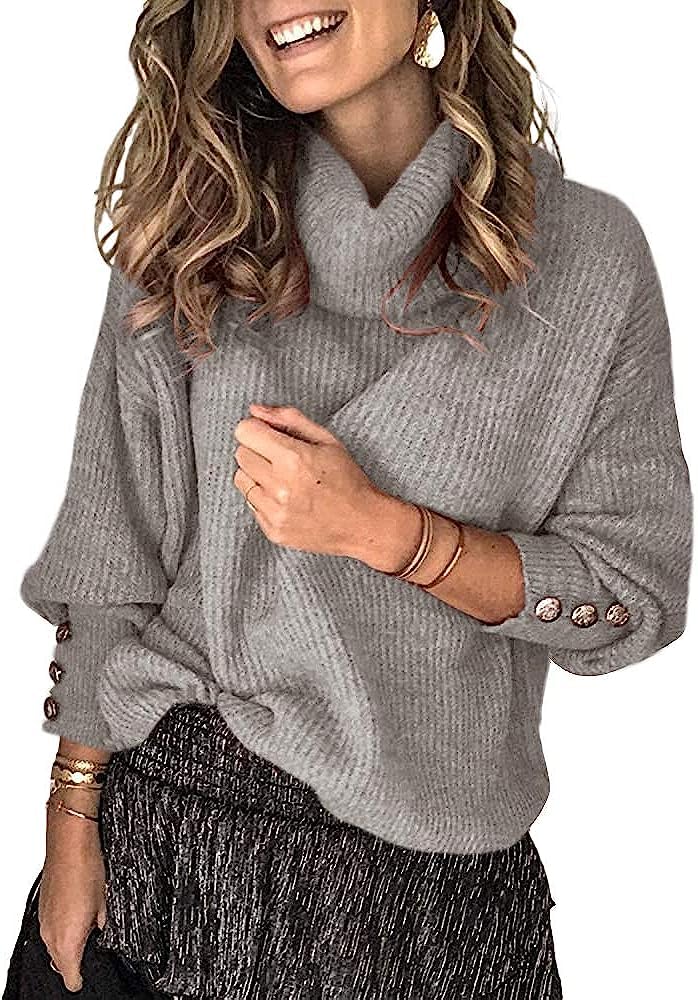 Wenrine Maglione Oversize da Donna in Maglia a Collo Alto e Maniche Lunghe