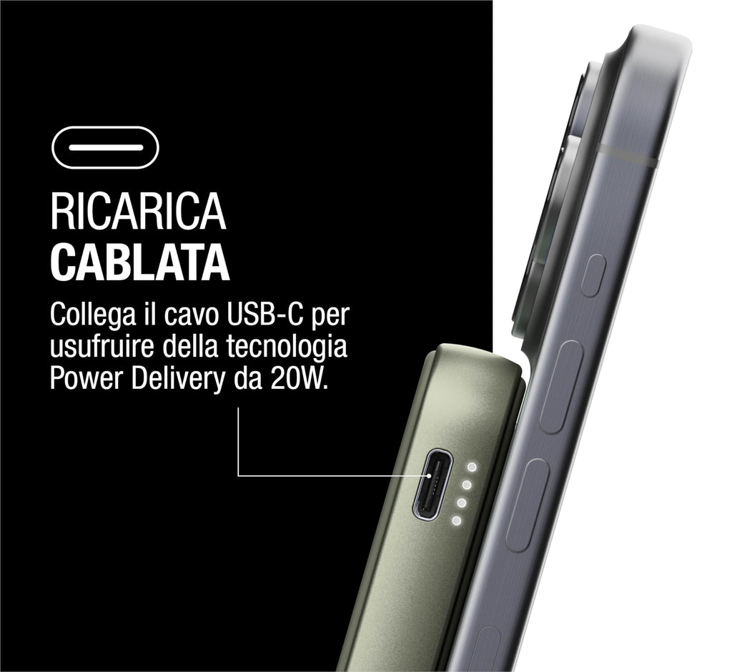 Fresh 'n Rebel Powerbank Magnetico Senza Fili 5000mAh, compatibile con MagSafe, Ricarica Rapida PD 20W, porta USB-C (in/Out), per iPhone 17/16/15/14/13/12, Portatile, con Supporto (Storm Grey)