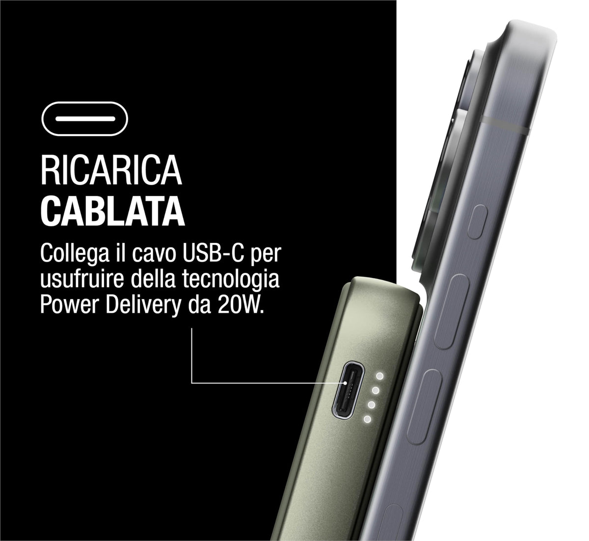 Fresh 'n Rebel Powerbank Magnetico Senza Fili 5000mAh, compatibile con MagSafe, Ricarica Rapida PD 20W, porta USB-C (in/Out), per iPhone 17/16/15/14/13/12, Portatile, con Supporto (Storm Grey)