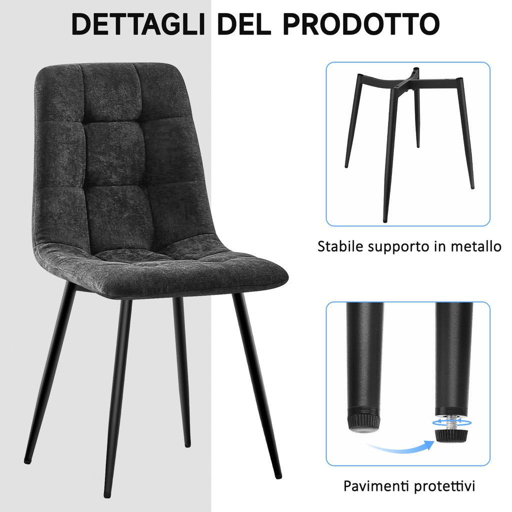 Set di 4 Sedie Da Pranzo,Tessuto di Lino Traspirante,Grigio