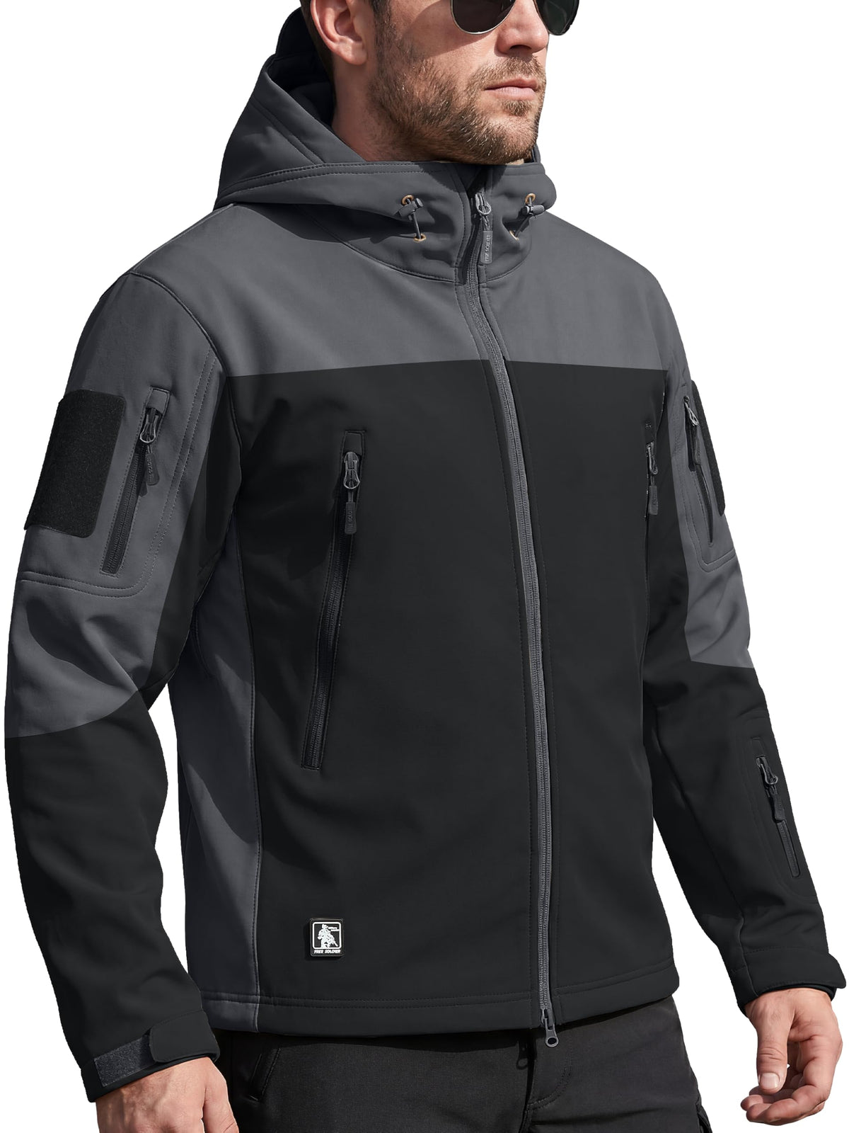 FREE SOLDIER Giacca Softshell Giacche Militari Softshell da Uomo Fodera in Pile da Esterno Giacca Antivento Impermeabile con Cappuccio Giacche tattiche Calde Multitasche per Escursioni di Caccia Uomo