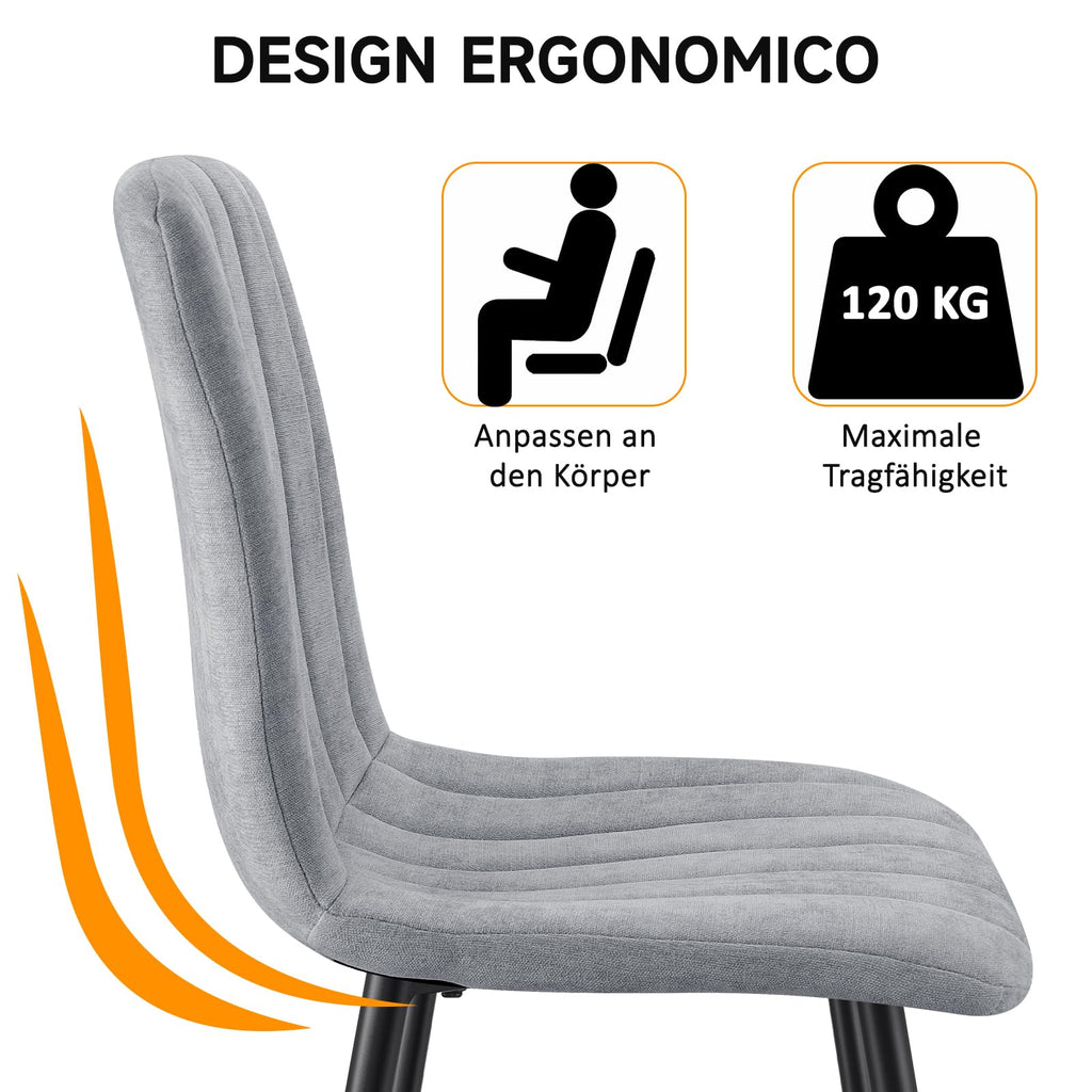 Set di 4 Sedie Da Pranzo,Tessuto di Lino Traspirante,Grigio