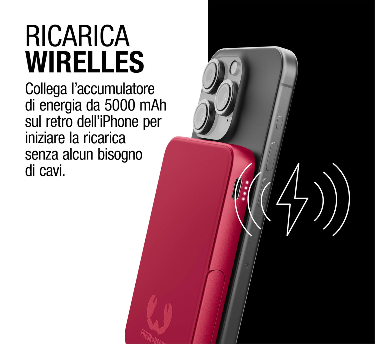 Fresh 'n Rebel Powerbank Magnetico Senza Fili 5000mAh, compatibile con MagSafe, Ricarica Rapida PD 20W, porta USB-C (in/Out), per iPhone 17/16/15/14/13/12, Portatile, con Supporto (Storm Grey)