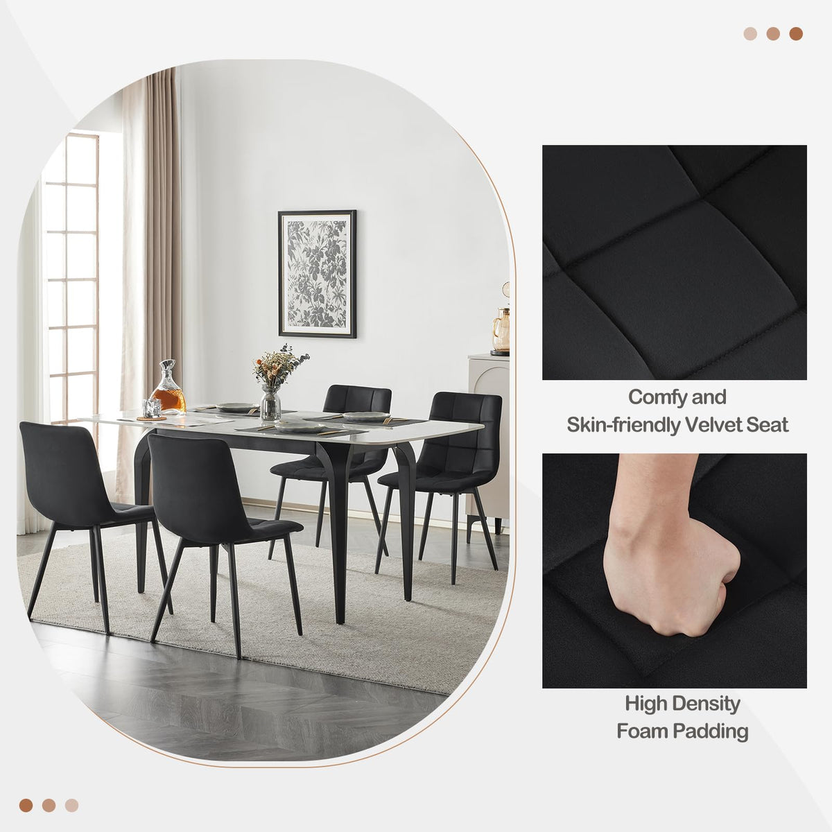 EUGAD Sedie Sala da Pranzo da 4 Pezzi, Sedia in Velluto con Gambe in Metallo, per Camera da Letto, Soggiorno, Grigio Scuro