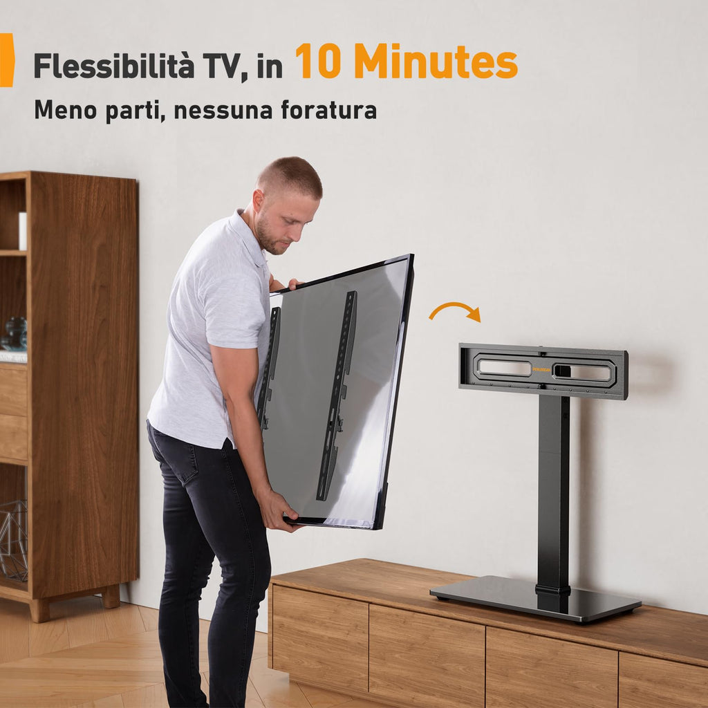 Supporto Girevole da Tavolo per TV da 26-60 Pollici - Piedistallo per TV Regolabile in Altezza con Base in Vetro Temperato, VESA Max 400x400mm, Fino a 40 kg