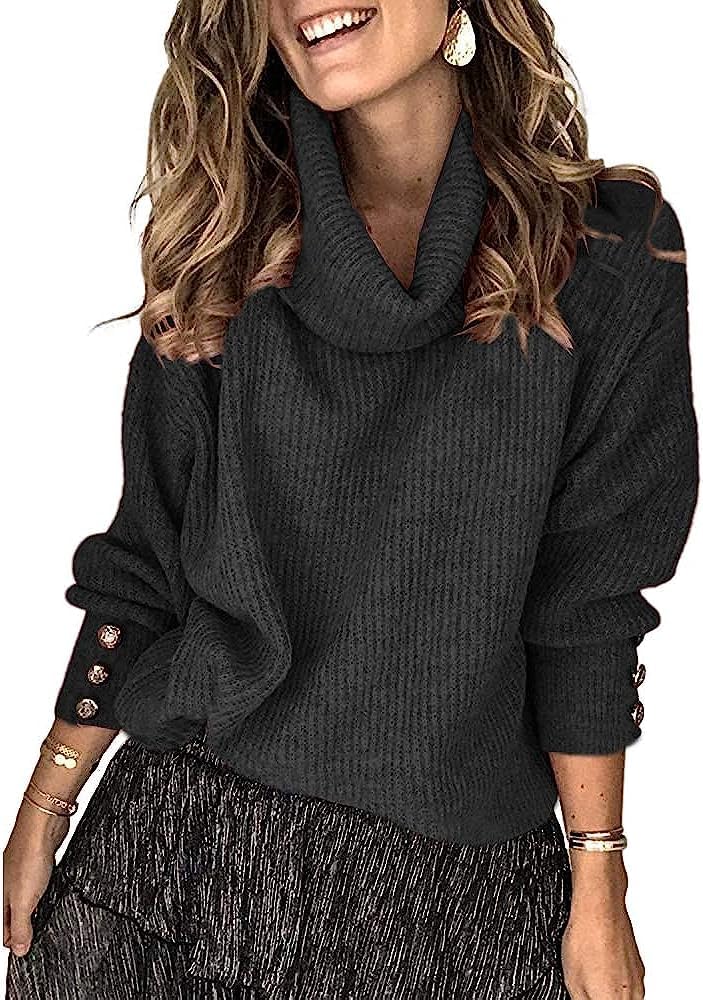 Wenrine Maglione Oversize da Donna in Maglia a Collo Alto e Maniche Lunghe