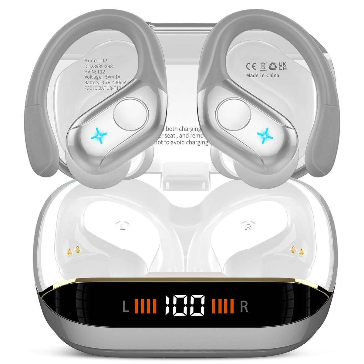 Qecnato Cuffie Bluetooth Senza Fili, Auricolari Bluetooth 5.4 con Stereo HiFi, 75 Ore, Auricolari con 4 ENC Mic, Display LED, IP7 impermeabili Cuffiette Wireless per Jogging, Lavoro, Nero