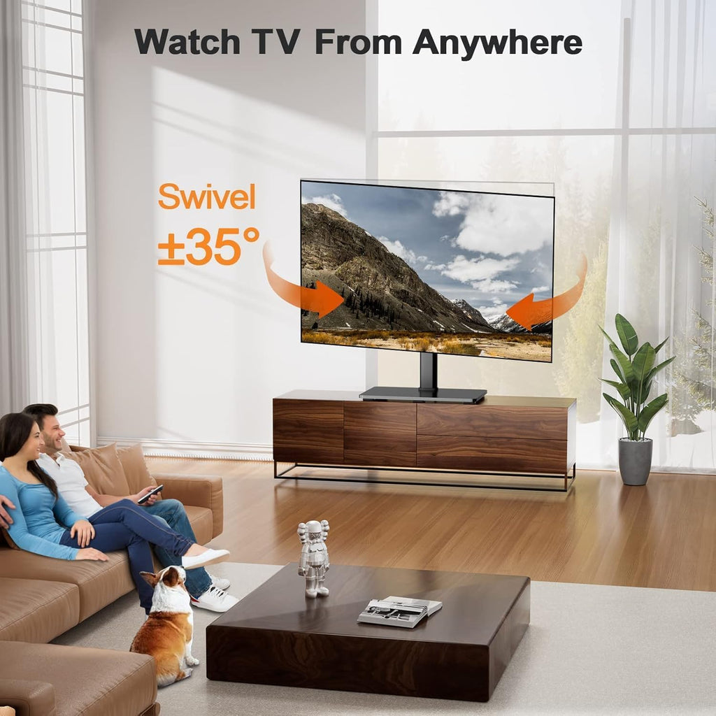 Supporto Girevole da Tavolo per TV da 26-60 Pollici - Piedistallo per TV Regolabile in Altezza con Base in Vetro Temperato, VESA Max 400x400mm, Fino a 40 kg