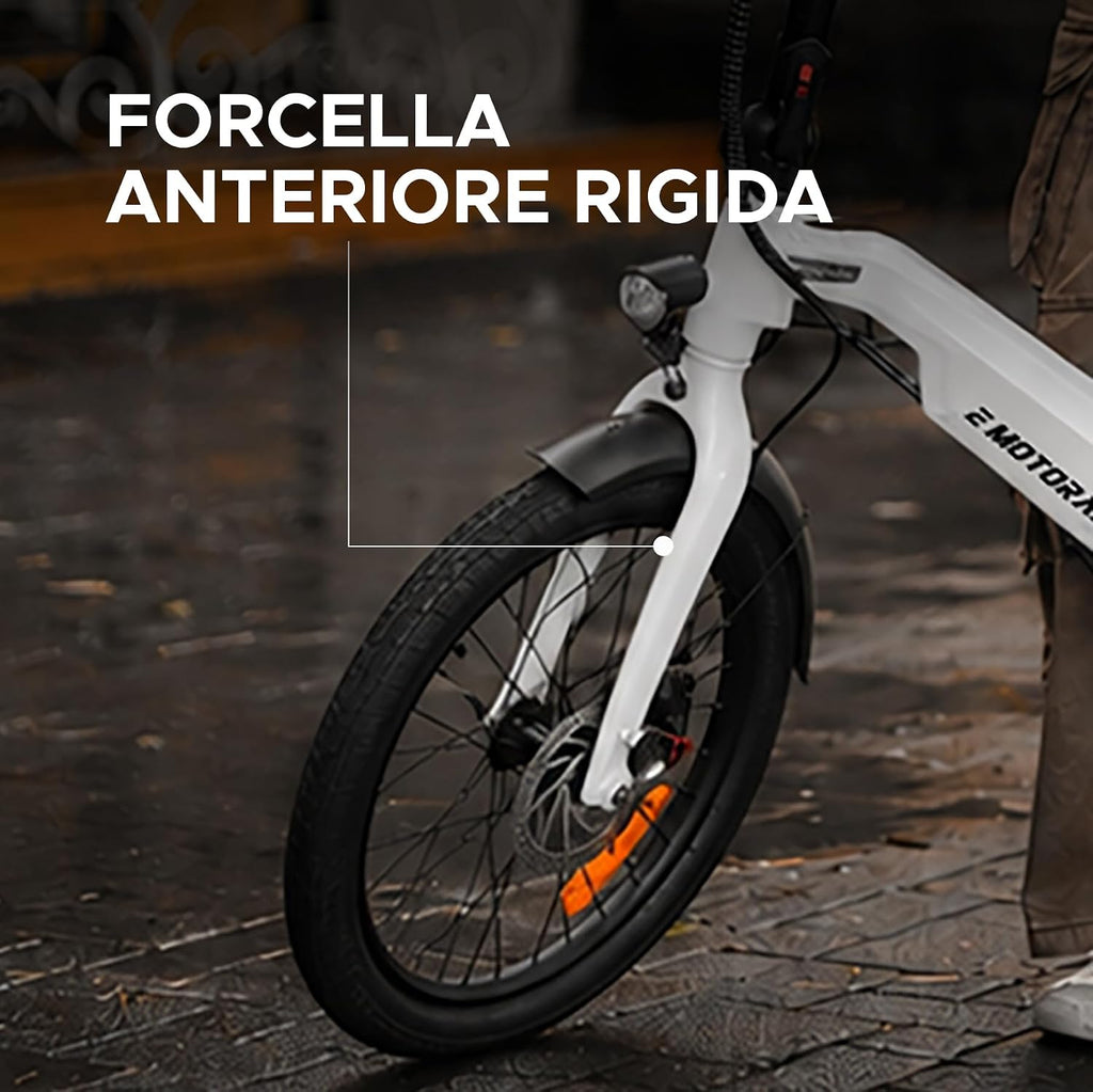 EMotorad V1, Bicicletta Elettrica Pieghevole da Città, Telaio in Lega di Magnesio, Motore 250 W 35 Nm, Batteria Rimovibile 36 V 7,8 Ah, Shimano Tourney 7 Velocità, Freni a Disco Idraulici
