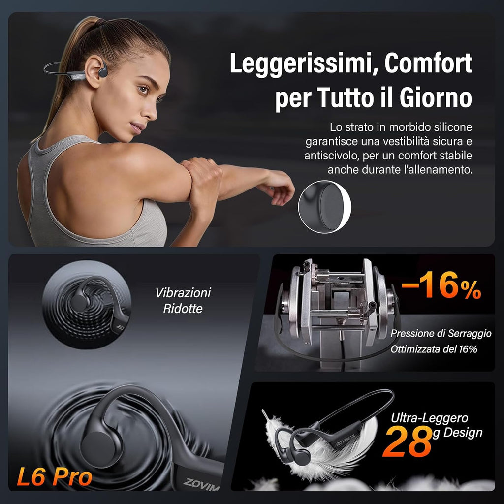 Cuffie Conduzione Ossea Bluetooth 6.0 Cuffie Open Ear Wireless Auricolari
