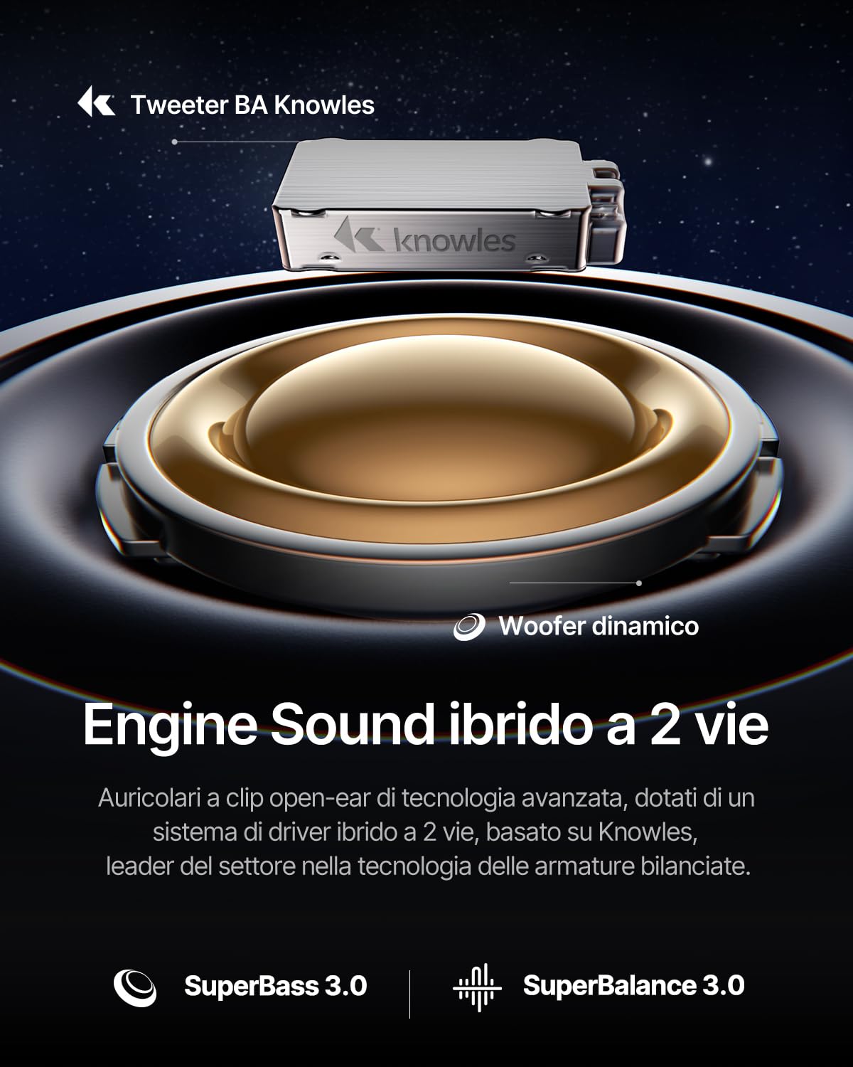 Baseus Inspire XC1 Cuffie Open-Ear Bluetooth, Sound by Bose, Nero Cosmico