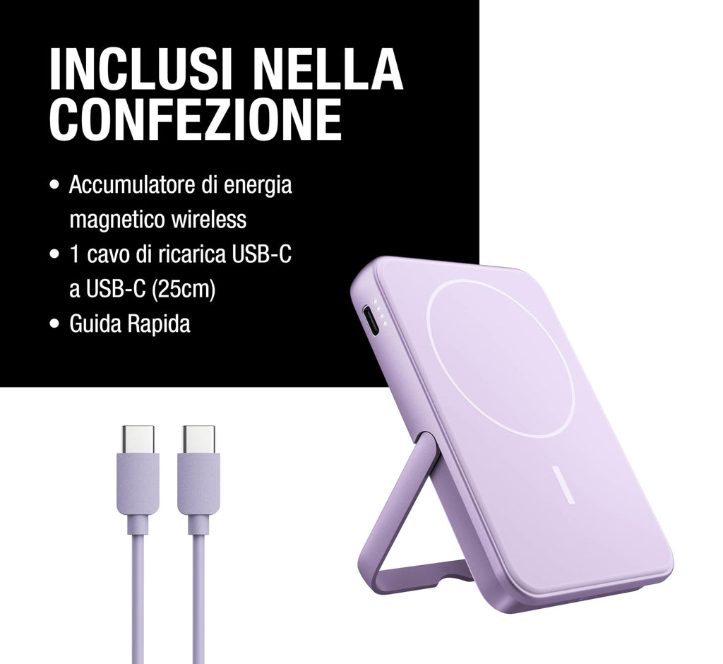 Fresh 'n Rebel Powerbank Magnetico Senza Fili 5000mAh, compatibile con MagSafe, Ricarica Rapida PD 20W, porta USB-C (in/Out), per iPhone 17/16/15/14/13/12, Portatile, con Supporto (Storm Grey)