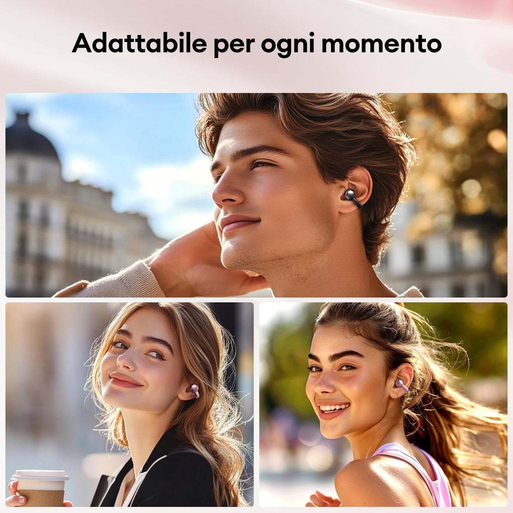 ZOMBIES CAT Auricolari Open Ear Clip-on con Schermo Touch Intelligente – Cuffie Bluetooth 5.4, Audio HiFi, Controllo Musicale & Volume, Auricolari Bluetooth per Sport,M100 Nero