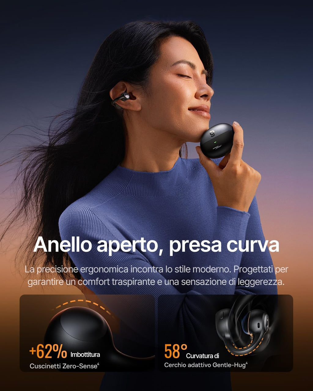 Baseus Inspire XC1 Cuffie Open-Ear Bluetooth, Sound by Bose, Nero Cosmico