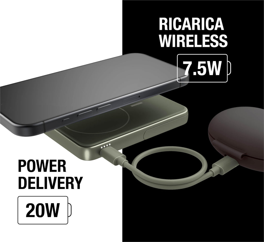 Fresh 'n Rebel Powerbank Magnetico Senza Fili 5000mAh, compatibile con MagSafe, Ricarica Rapida PD 20W, porta USB-C (in/Out), per iPhone 17/16/15/14/13/12, Portatile, con Supporto (Storm Grey)