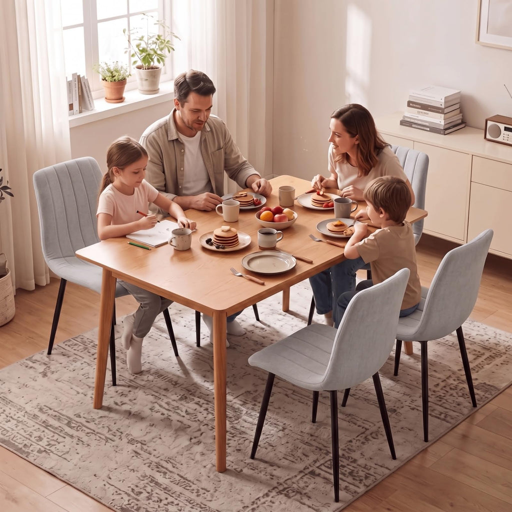 Set di 4 Sedie Da Pranzo,Tessuto di Lino Traspirante,Grigio