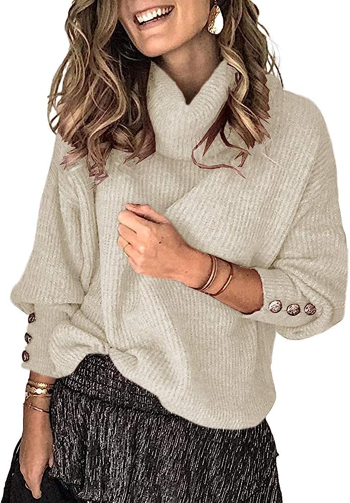 Wenrine Maglione Oversize da Donna in Maglia a Collo Alto e Maniche Lunghe