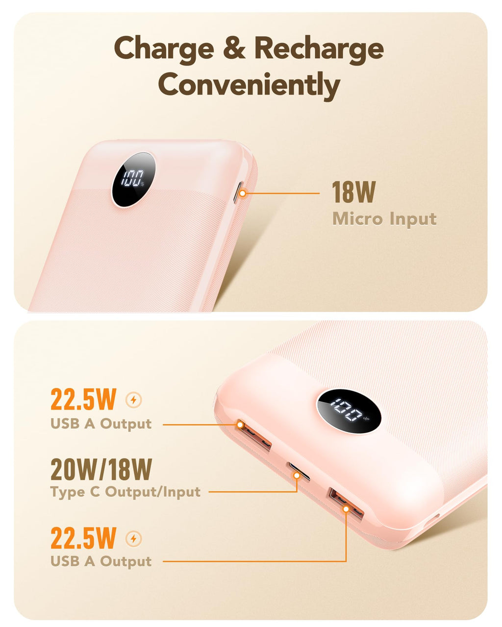 VEGER Power Bank 20000mAh, 22,5W Caricatore Ricarica Rapida PD3.0 QC4.0