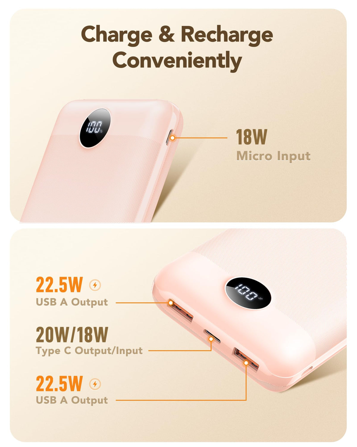 VEGER Power Bank 20000mAh, 22,5W Caricatore Ricarica Rapida PD3.0 QC4.0