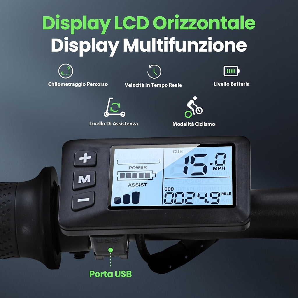 Finbike Bici Elettrica Pieghevole 14'' Pneumatico, 432WH Batteria, Autonomia di 30-50 KM, Motore 250W, E-Bike per Adulti e Adolescente, Carico 120kg, 10/15/25KM/H
