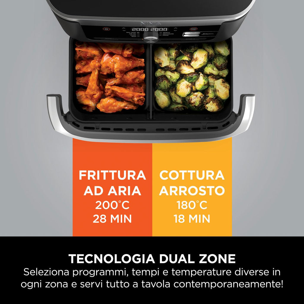 Ninja FlexDrawer, Friggitrice ad Aria XL, Doppia Zona, 10,4L, Nero/Rame