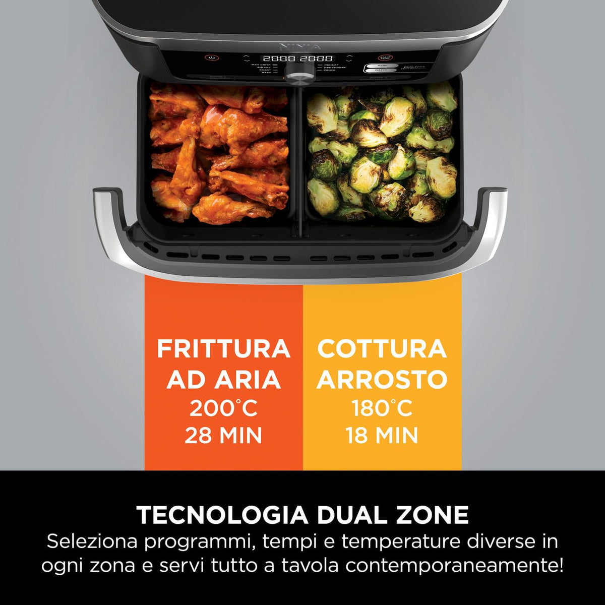 Ninja FlexDrawer, Friggitrice ad Aria XL, Doppia Zona, 10,4L, Nero/Rame
