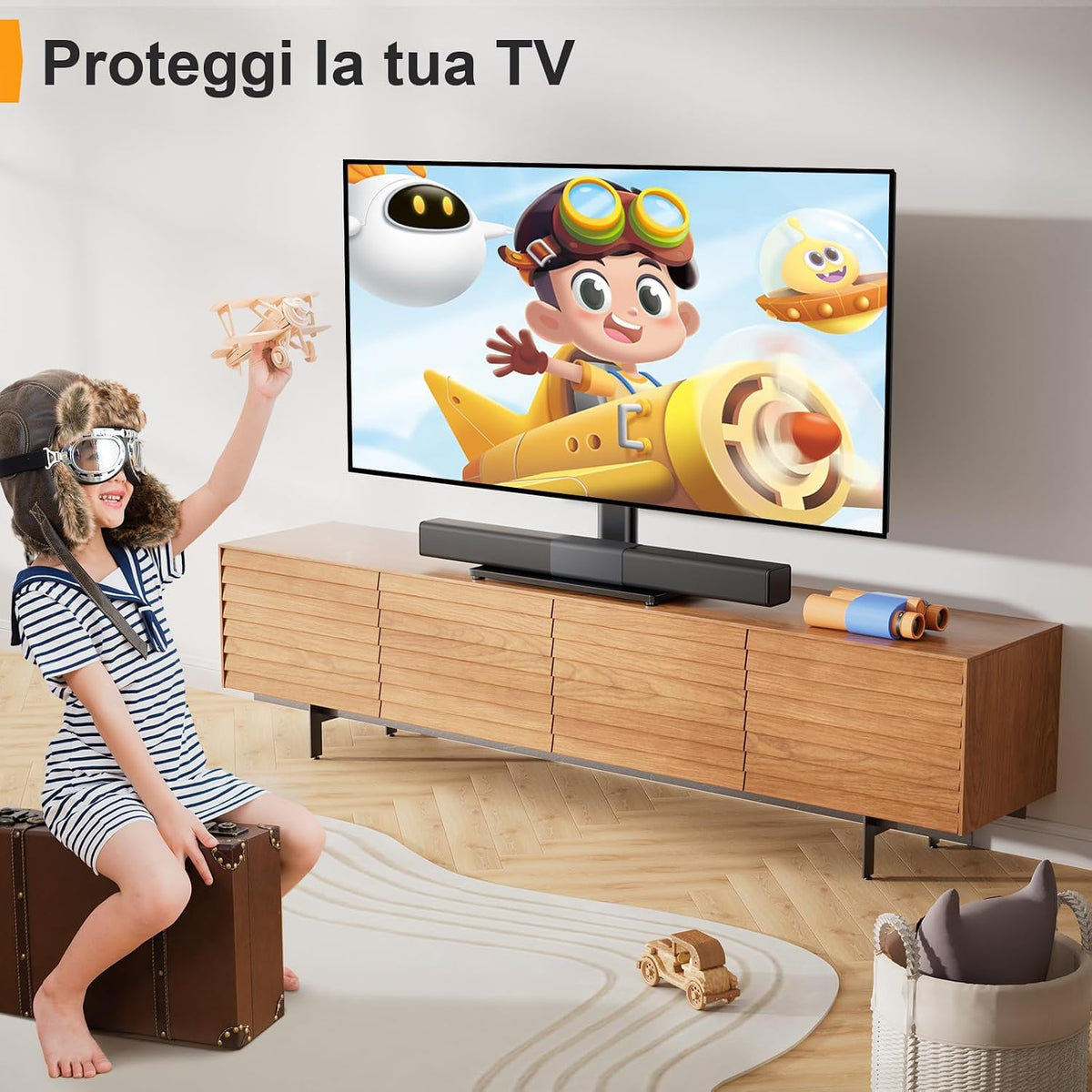Supporto Girevole da Tavolo per TV da 26-60 Pollici - Piedistallo per TV Regolabile in Altezza con Base in Vetro Temperato, VESA Max 400x400mm, Fino a 40 kg