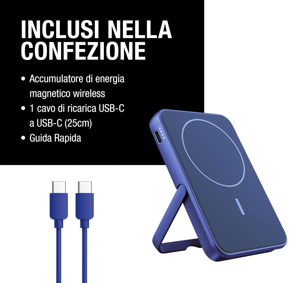 Fresh 'n Rebel Powerbank Magnetico Senza Fili 5000mAh, compatibile con MagSafe, Ricarica Rapida PD 20W, porta USB-C (in/Out), per iPhone 17/16/15/14/13/12, Portatile, con Supporto (Storm Grey)