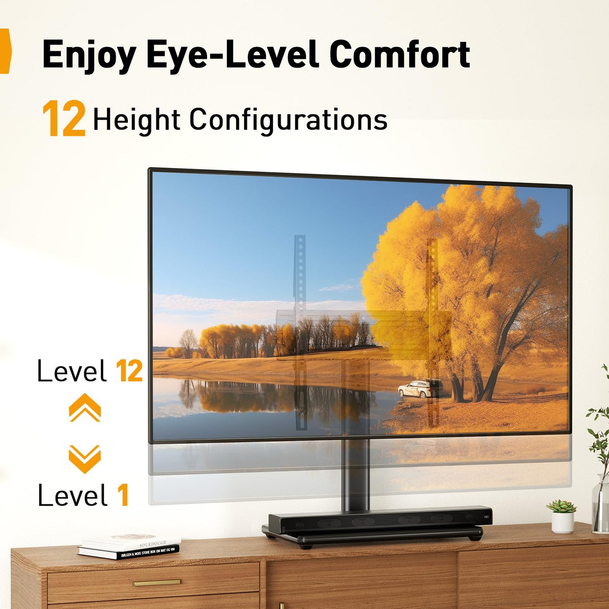 Supporto Girevole da Tavolo per TV da 26-60 Pollici - Piedistallo per TV Regolabile in Altezza con Base in Vetro Temperato, VESA Max 400x400mm, Fino a 40 kg