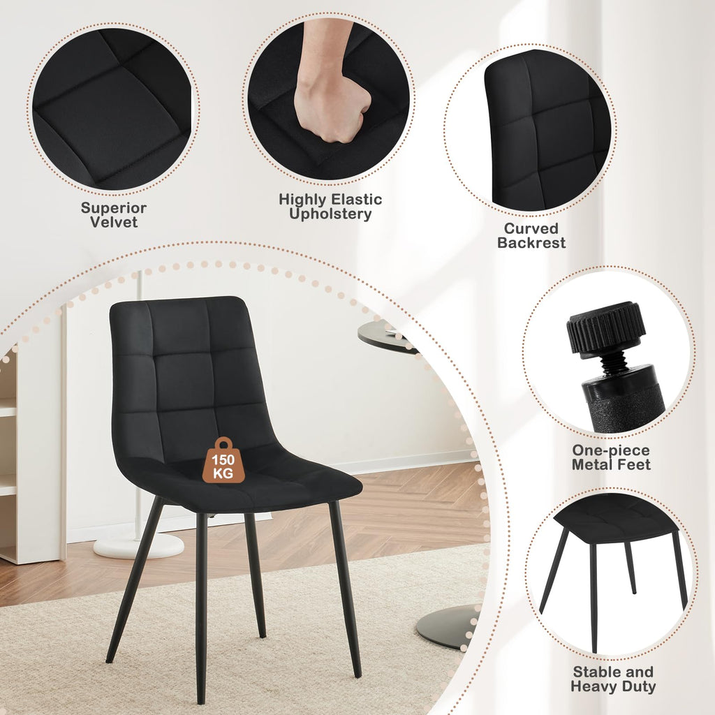 EUGAD Sedie Sala da Pranzo da 4 Pezzi, Sedia in Velluto con Gambe in Metallo, per Camera da Letto, Soggiorno, Grigio Scuro