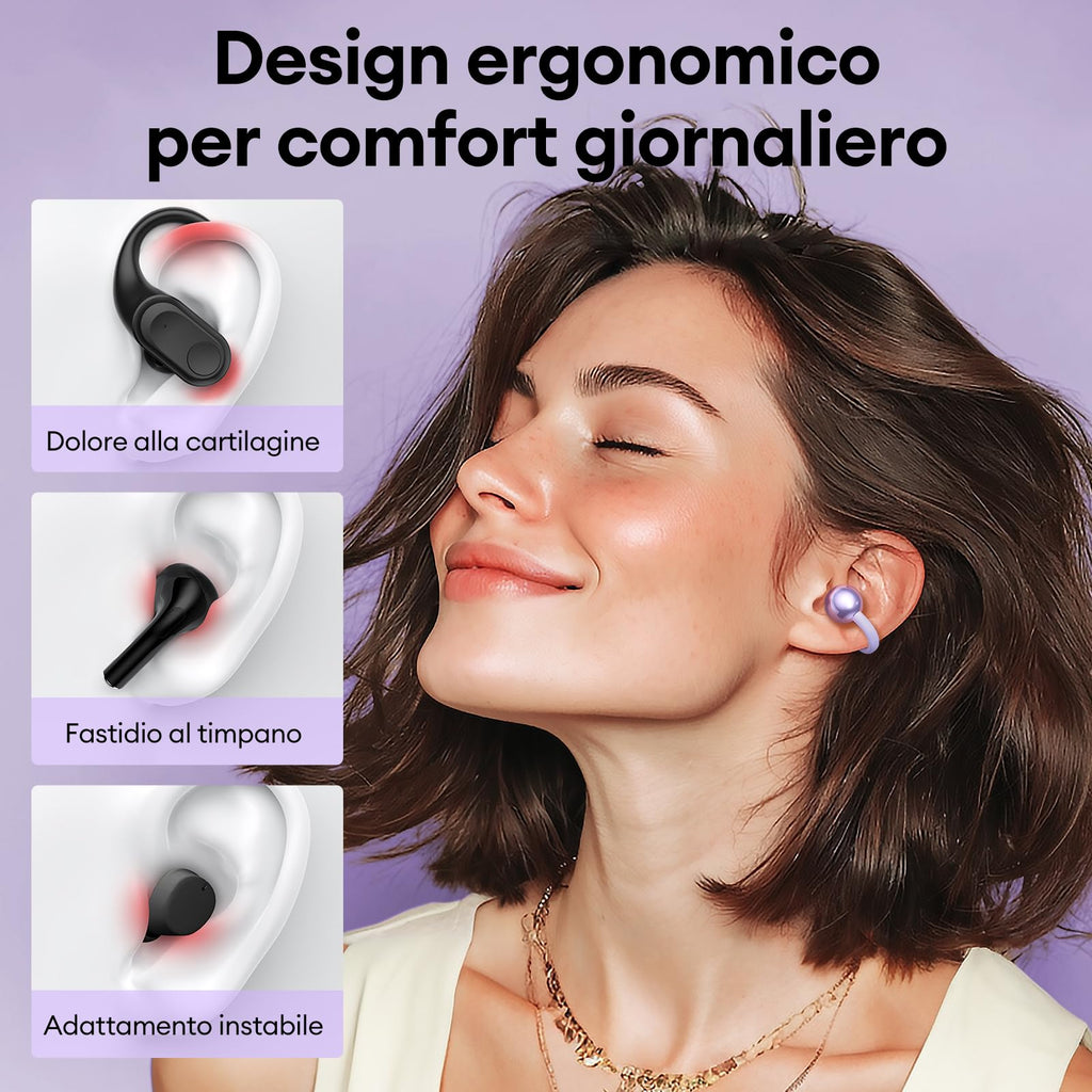 ZOMBIES CAT Auricolari Open Ear Clip-on con Schermo Touch Intelligente – Cuffie Bluetooth 5.4, Audio HiFi, Controllo Musicale & Volume, Auricolari Bluetooth per Sport,M100 Nero