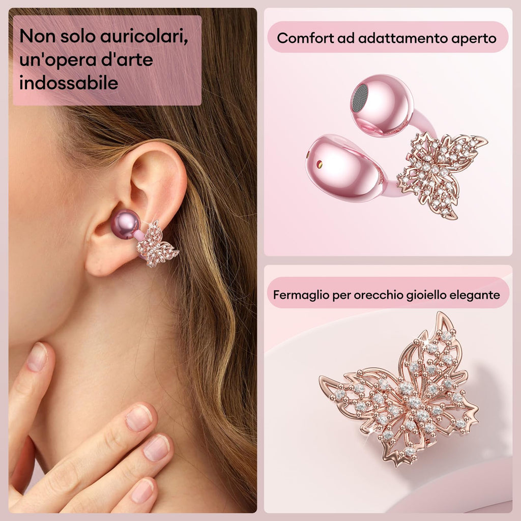 ZOMBIES CAT Auricolari Open Ear Clip-on con Schermo Touch Intelligente – Cuffie Bluetooth 5.4, Audio HiFi, Controllo Musicale & Volume, Auricolari Bluetooth per Sport,M100 Nero