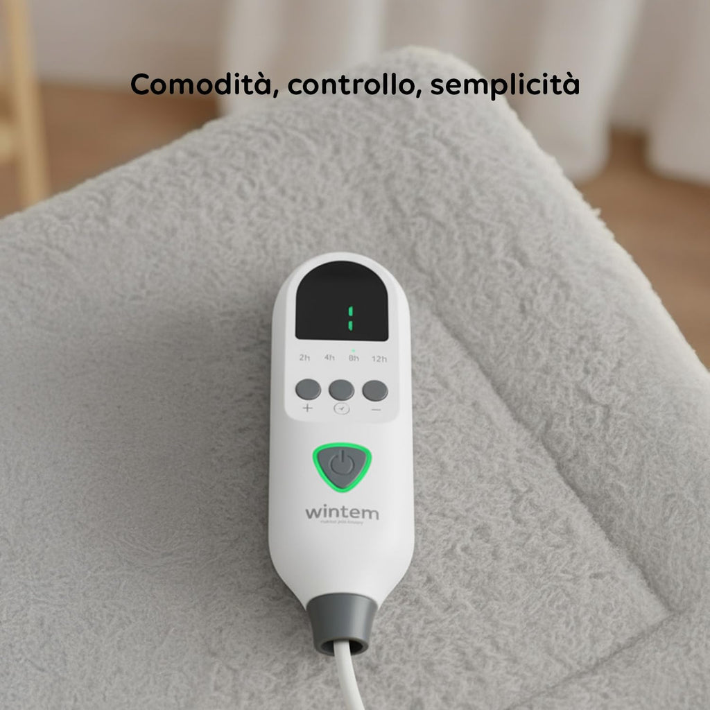 Wintem - Comfy+ Coprimaterasso Elettrico Matrimoniale 160x140cm - Scaldaletto con 4 Livelli di Temperatura - Coperta Elettrica Riscaldante in Poliestere - Timer 8h - Sicurezza Anti-Surriscaldamento