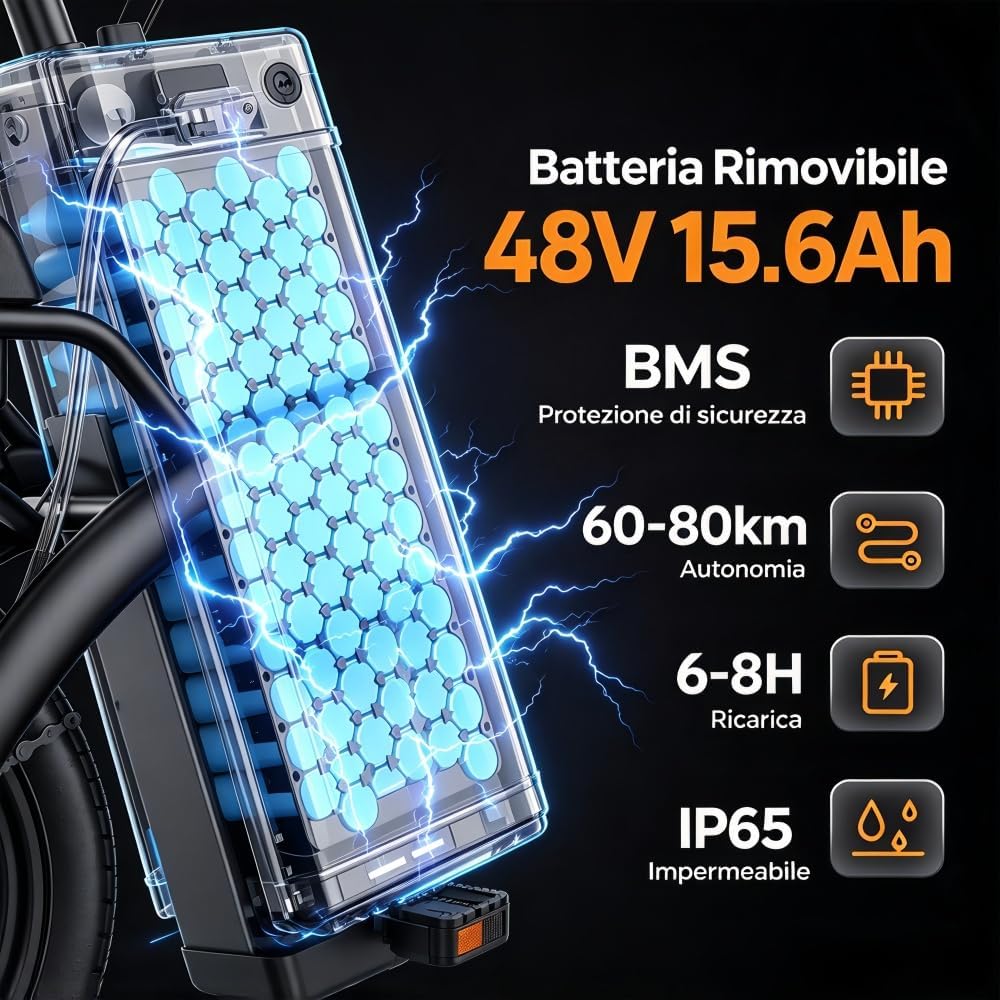 Bicicletta elettrica per adulti, bicicletta elettrica pieghevole da 14 pollici, batteria rimovibile da 48 V e 15,6 Ah, autonomia di 60-80 km, ideale per adolescenti e adulti per gli spostamenti urbani