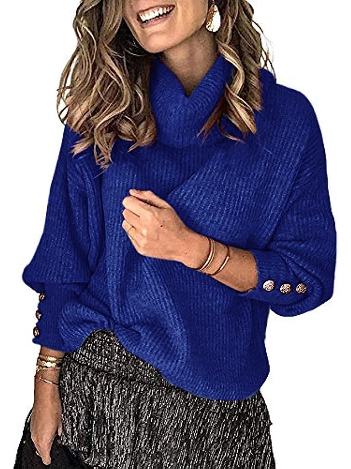 Wenrine Maglione Oversize da Donna in Maglia a Collo Alto e Maniche Lunghe
