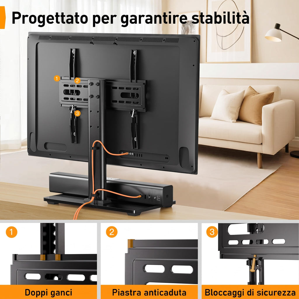 Supporto Girevole da Tavolo per TV da 26-60 Pollici - Piedistallo per TV Regolabile in Altezza con Base in Vetro Temperato, VESA Max 400x400mm, Fino a 40 kg