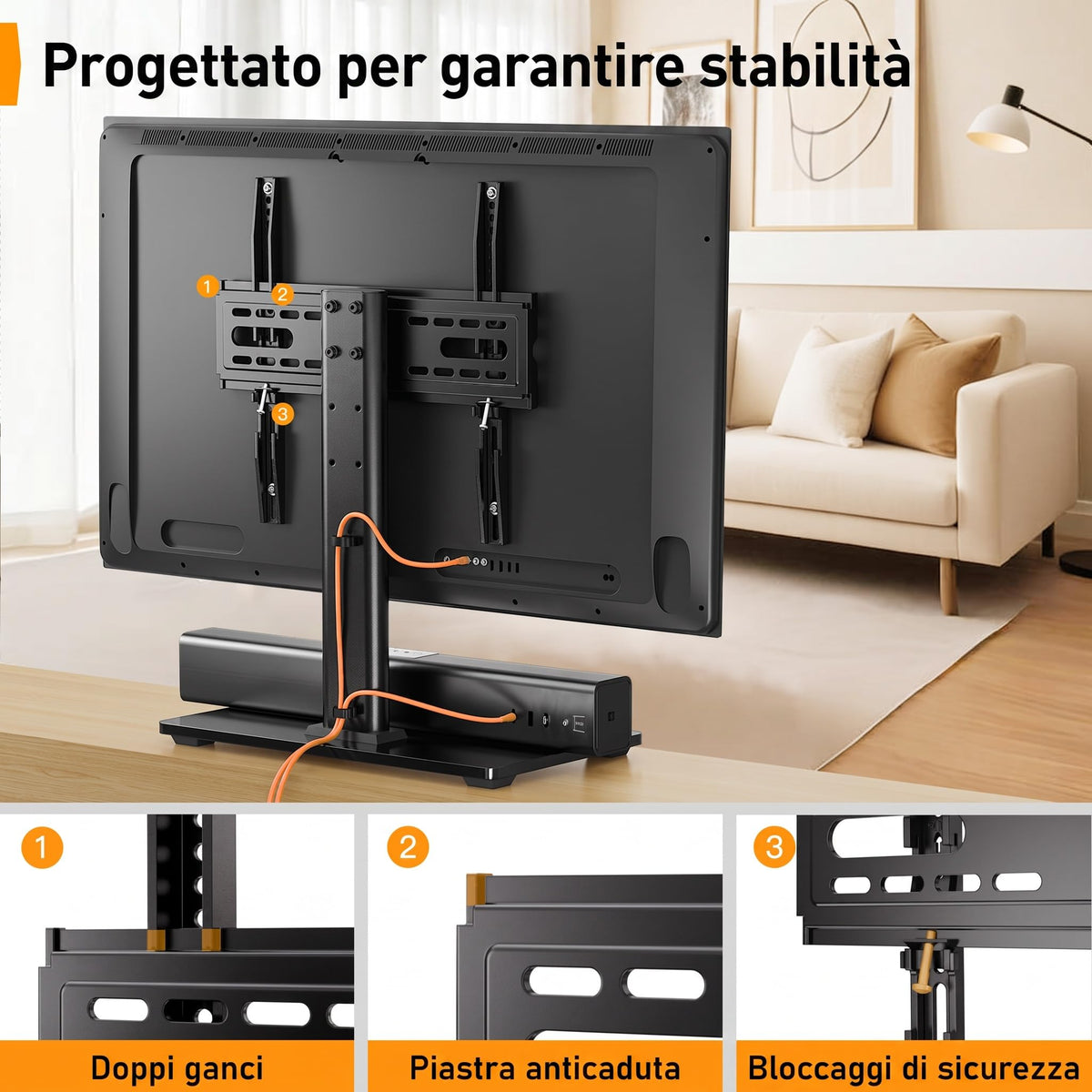 Supporto Girevole da Tavolo per TV da 26-60 Pollici - Piedistallo per TV Regolabile in Altezza con Base in Vetro Temperato, VESA Max 400x400mm, Fino a 40 kg