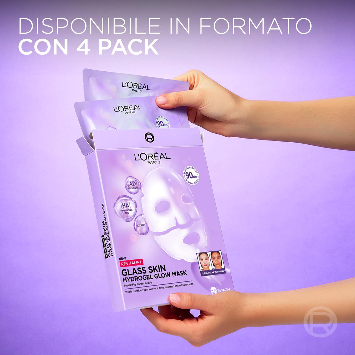 L'Oréal Paris Glass Skin Maschera in Idrogel, Per Tutti i Tipi di Pelle, Pelle Luminosa e Radiosa, Risultati Istantanei, Trend Coreana, Con Acido Ialuronico e Centella Asiatica, Revitalift, 1x37gr