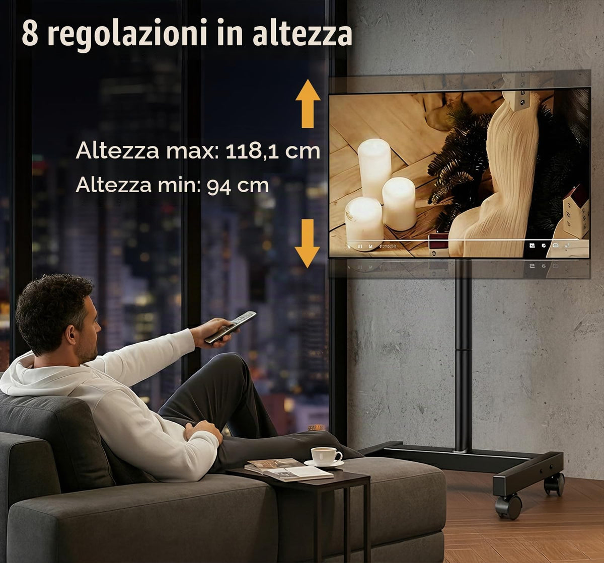 Supporto TV da Pavimento per Schermi Plasma/LCD/LED 23-60 Pollici con Ruote, Carrello Staffa Porta Mobile Supporto TV Fino a 40 kg, Max VESA 400 x 400 mm
