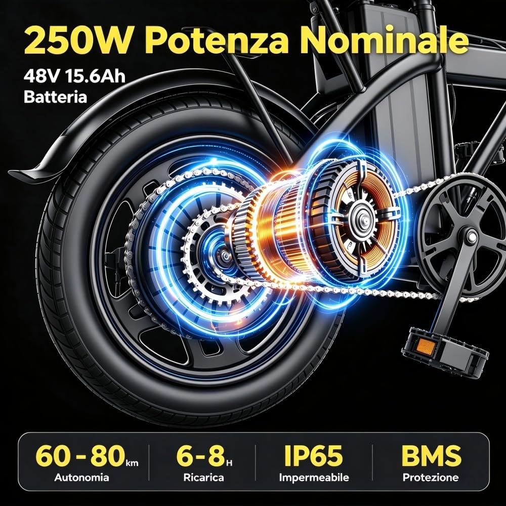 Bicicletta elettrica per adulti, bicicletta elettrica pieghevole da 14 pollici, batteria rimovibile da 48 V e 15,6 Ah, autonomia di 60-80 km, ideale per adolescenti e adulti per gli spostamenti urbani