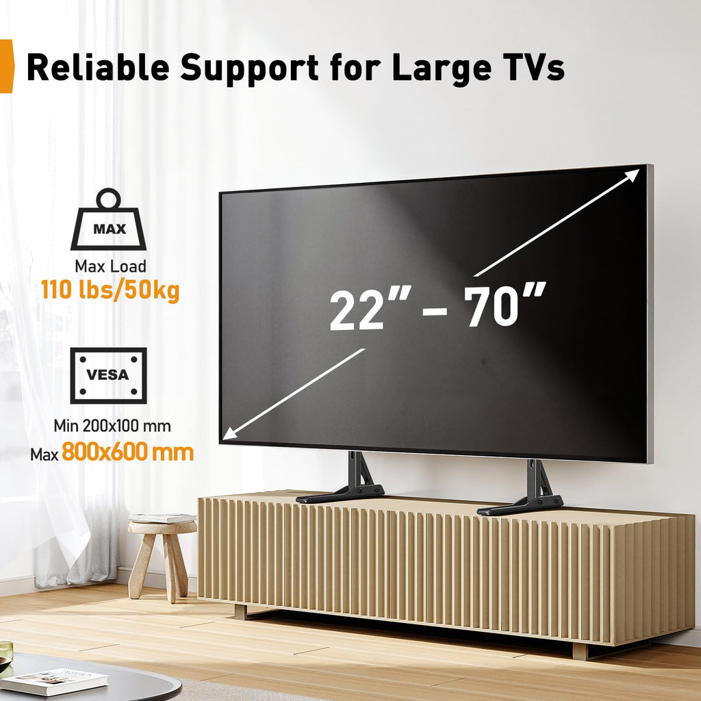 Supporto Girevole da Tavolo per TV da 26-60 Pollici - Piedistallo per TV Regolabile in Altezza con Base in Vetro Temperato, VESA Max 400x400mm, Fino a 40 kg